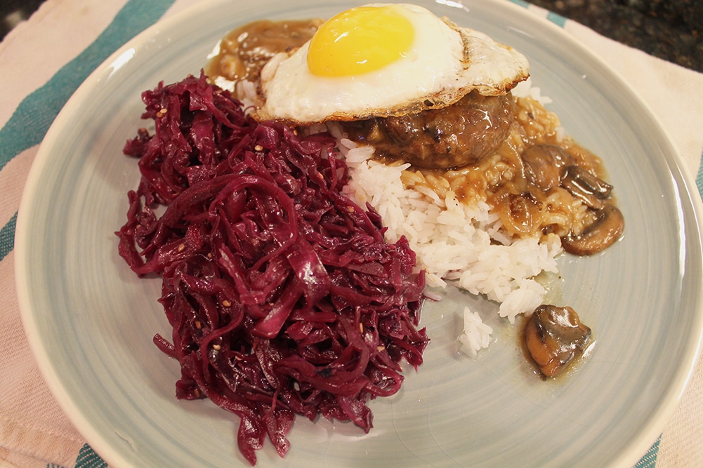Sweet and Sour Red Cabbage with Loco Moco