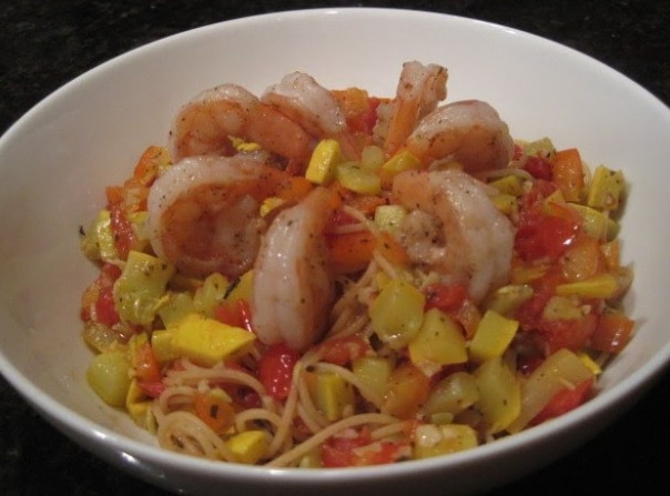 Shrimp Pasta with Tomatoes and Summer Squash