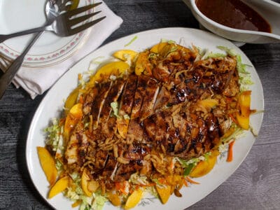 BBQ Chicken & Peach Salad | Crunchy, Sweet, & Tangy