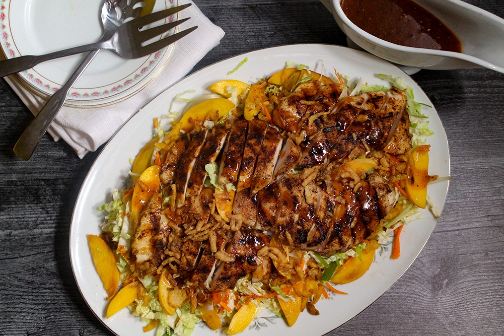 BBQ Chicken & Peach Salad | Crunchy, Sweet, & Tangy