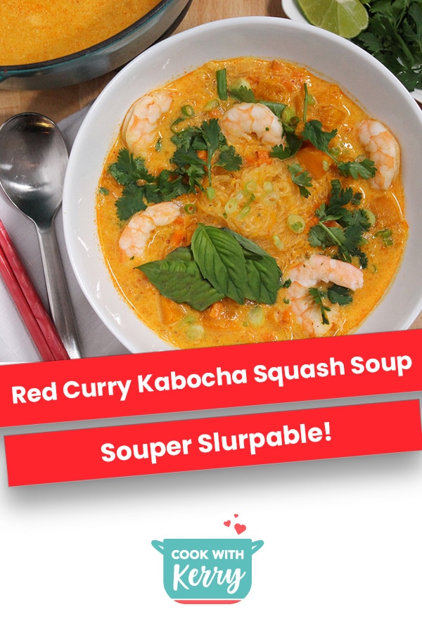 Red Curry Kabocha Squash Soup with Shrimp & Noodles | Souper Slurpable