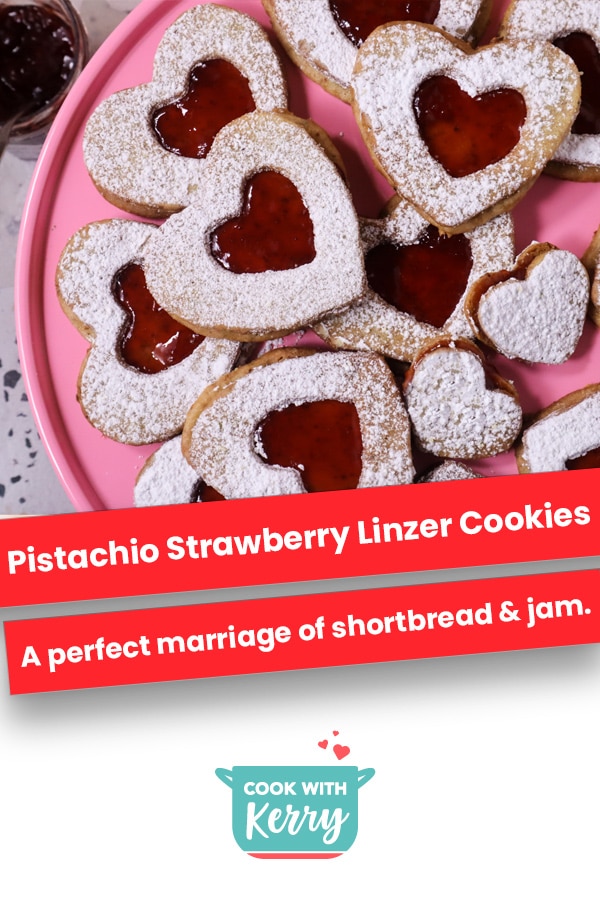 Pistachio Strawberry Linzer Cookies