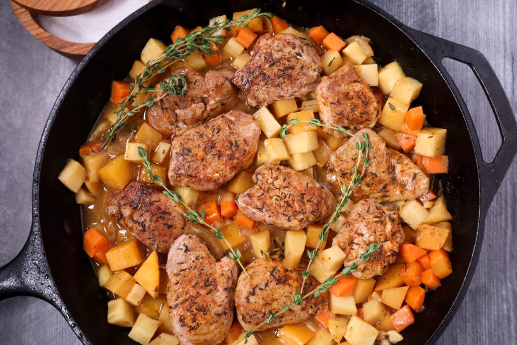 Pan Roasted Pork Tenderloin with Braised Root Vegetables