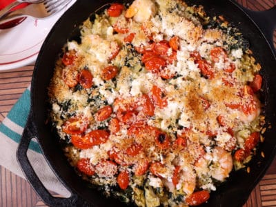 Mediterranean Baked Shrimp Orzo | One Skillet Meal