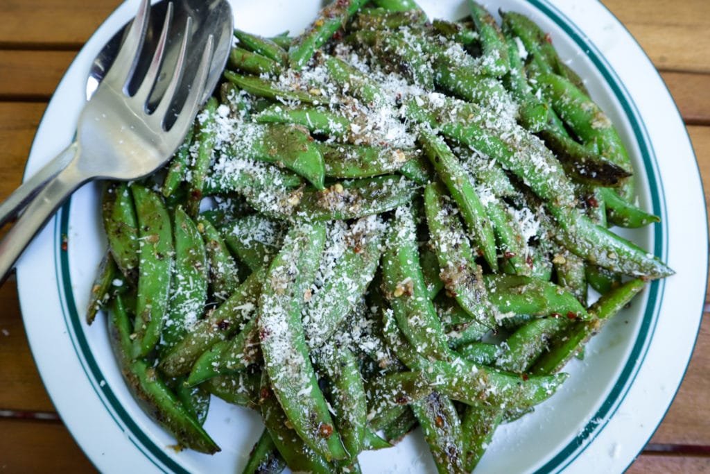 Charred Lemon Garlic Snap Peas