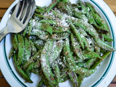 Charred Lemon Garlic Snap Peas