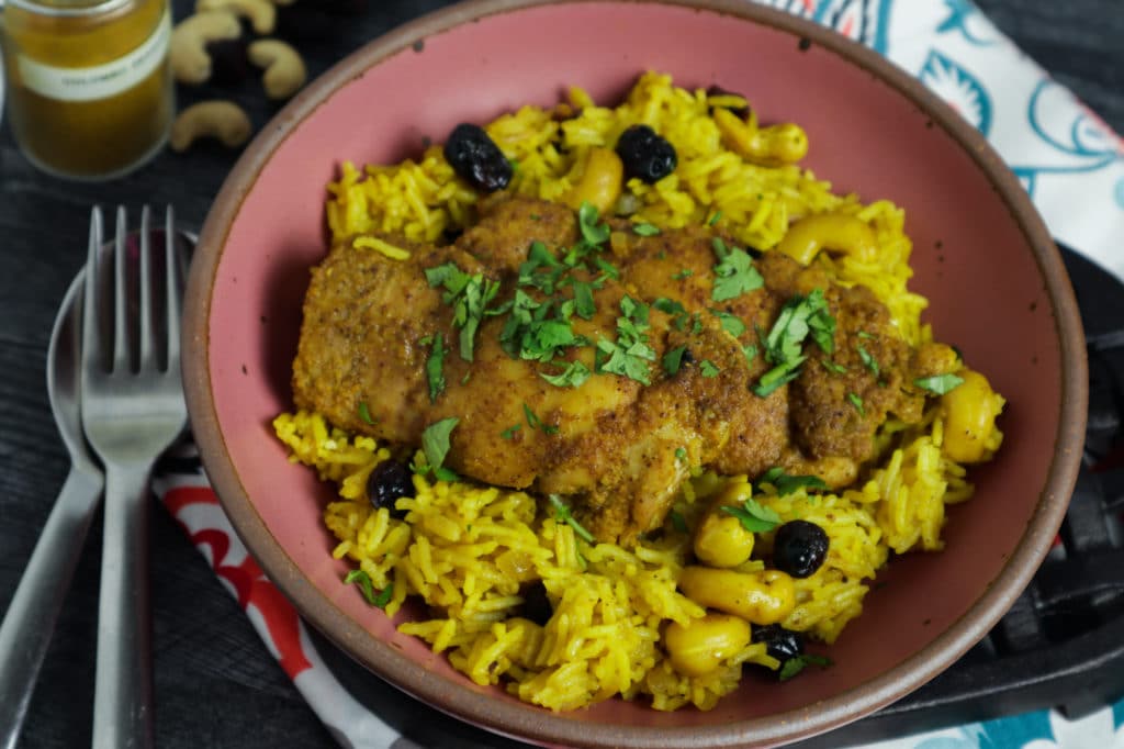 Chicken Curry Rice Pilaf with Cashews & Cranberries