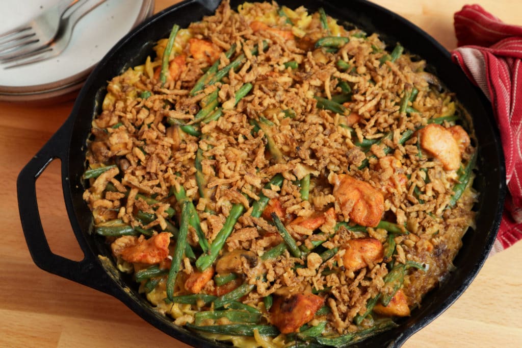 Chicken & Green Bean Baked Orzo | Complete with Crunchy Onions